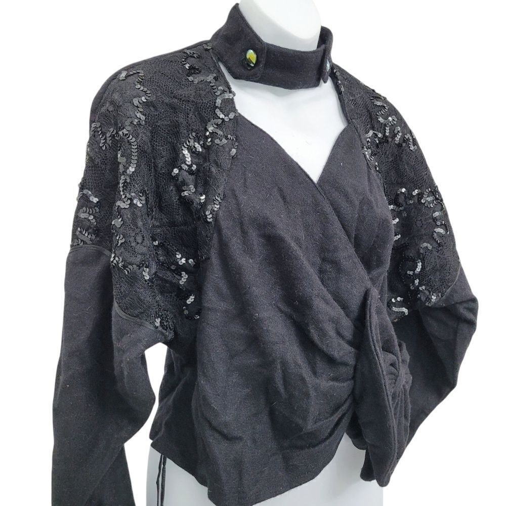 Vintage 90s Fashion Black Top Blouse Made in France Size: M